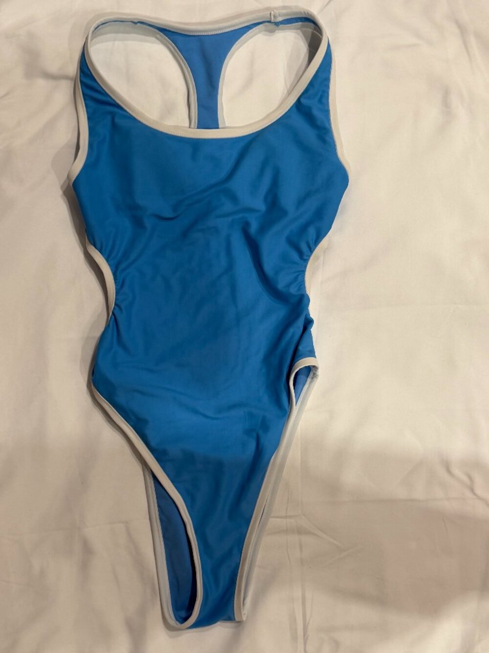 White and Blue One-Piece Swimsuit